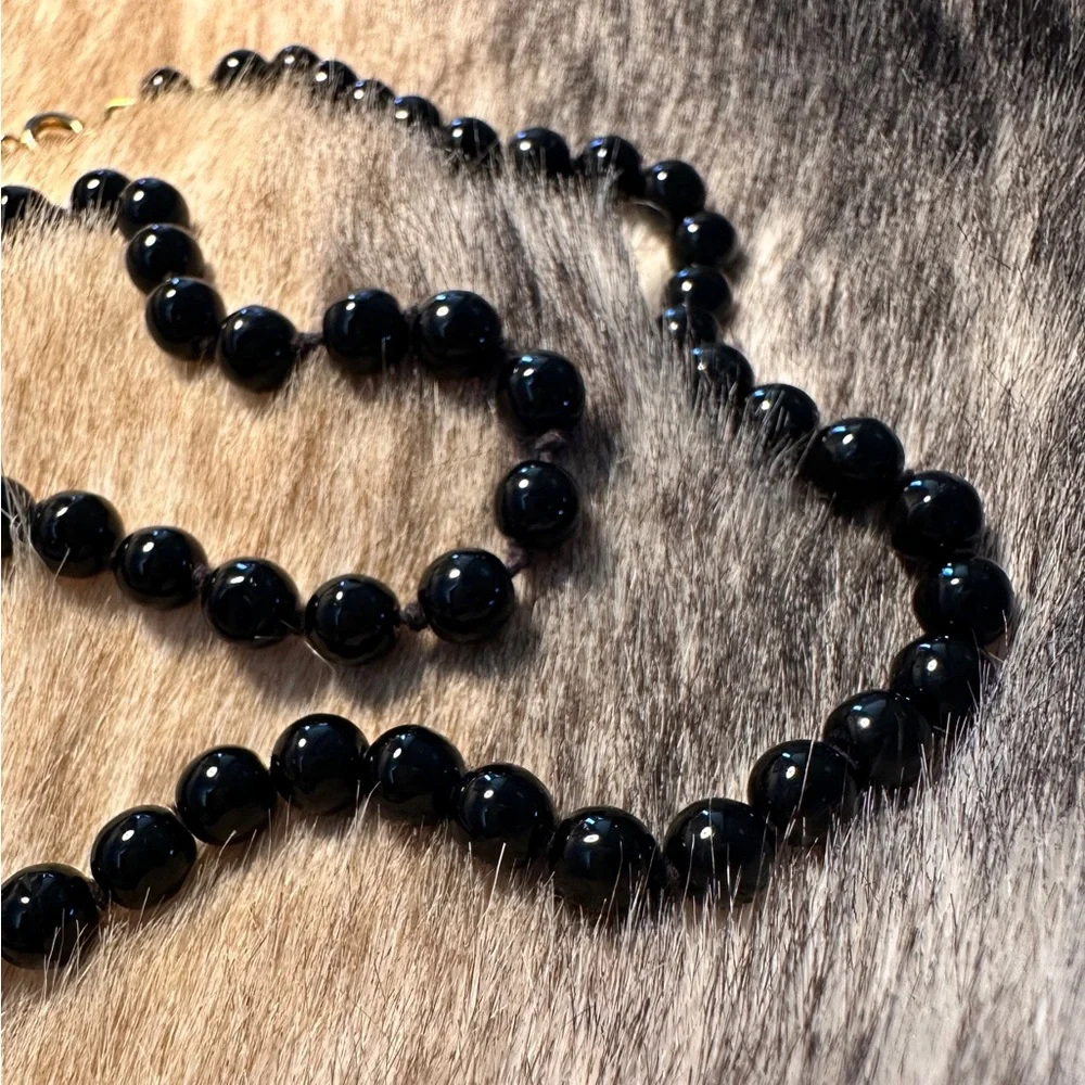 Antique French Jet Hand Knotted Glass Beaded Necklace